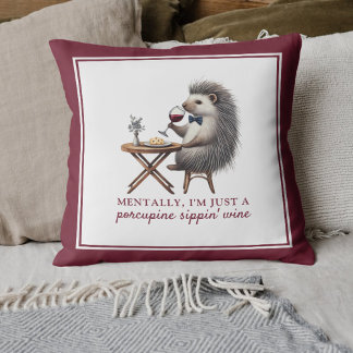 Porcupine Sippin' Wine Grappige Decor Bourgogne Kussen