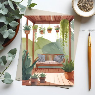 Poreuze veranda Aquarel botanische schildering Briefkaart