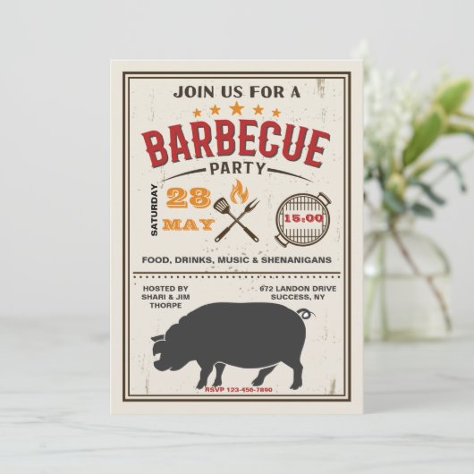 Pork BBQ-uitnodigingen Kaart (Staand voorkant)