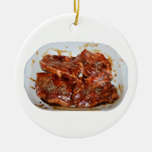 Pork Chops in White Dish Photography Keramisch Ornament