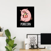 Porkcorn Funny Popcorn Pun Dark BG Poster (Thuiskantoor)