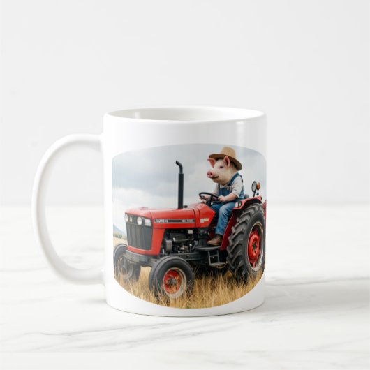 porker on a tractor mug koffiemok (Links)