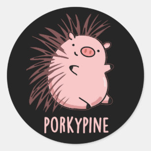 Porky-pine Grappige Porcupine Varken Pun Donker BG Ronde Sticker