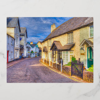 Porlock High Street Art Folie Feestdagen Briefkaart