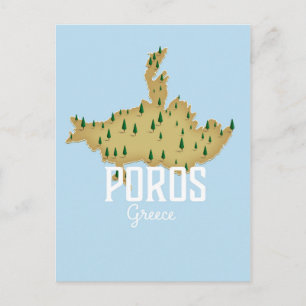 Poros Greek Map geïllustreerde reisposter Briefkaart