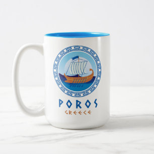 Poros, Griekenland Grieks scheepsontwerp Tweekleurige Koffiemok