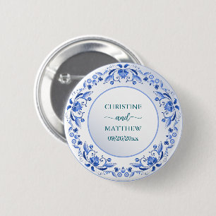 Porselein Blauw Bloemen Huwelijksgunst Ronde Button 5,7 Cm