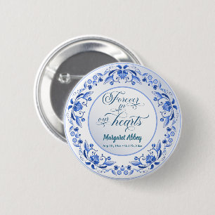 Porselein Blauwe Bloemen Begrafenis Keepsake Ronde Button 5,7 Cm