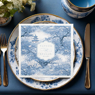Porselein-geïnspireerde Chinoiserie Trouwnaam ID10 Servet