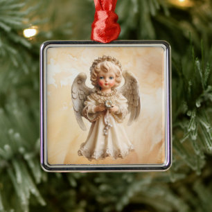 Porselein Vintage Kerst Engel Metalen Ornament