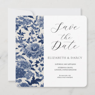 Porseleinen Elegantie: Blauwe Bloemige Bruiloft Save The Date