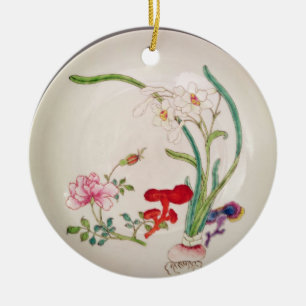 Porseleinen gerecht, famille roos decoratie, Yung  Keramisch Ornament