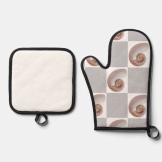 Porseleinen Zeeschelpen Minimalistische Schaakbord Ovenwant & Pannenlap Set