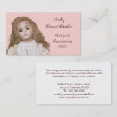 Porseleinpop met keuze uit achtergrondkleur visitekaartje (Voorkant / Achterkant)