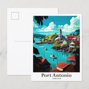 Port Antonio Jamaica Vintage Travel Illustratie Briefkaart