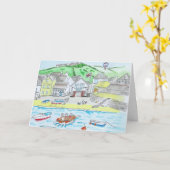 Port Isaac, Cornwall Birthday Kaart (Gele Bloem)