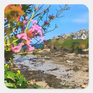 Port Isaac Cornwall Harbor Fisherman's Friends Vierkante Sticker