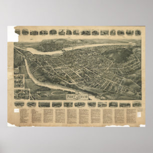 Port Jervis New York 1920 Antiek Panorama Poster