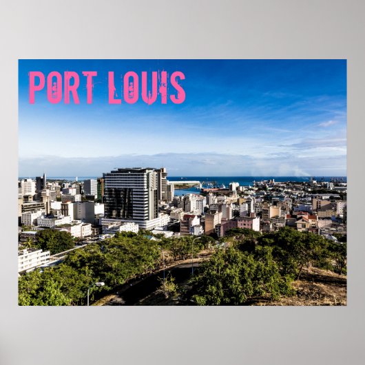 Port Louis Skyline Capital van Mauritius Poster (Voorkant)