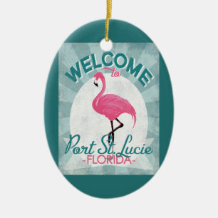 Port Saint Lucie Florida Pink Flamingo Retro Keramisch Ornament