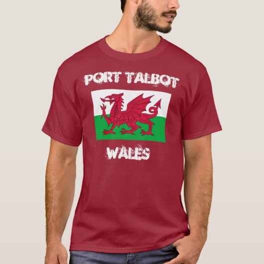 Port Talbot, Wales met Welsh flag T-shirt (Voorkant)
