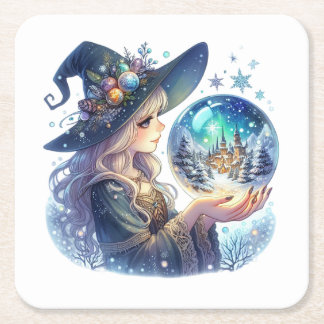Porta Copos (Coaster) Bruxa Natalina Vierkante Kartonnen Onderzetter