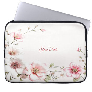 Portable Housse élégante rose blanc floral pour ordinateur