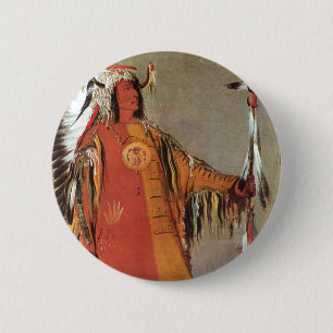 Portait van Indiaas Chief Mato-Tope door George Ca Ronde Button 5,7 Cm