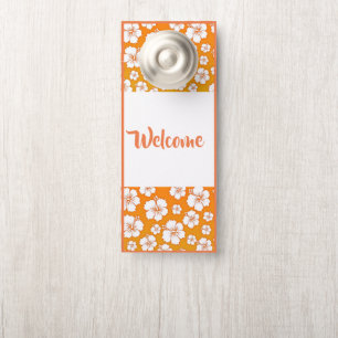Porte Affichette de porte-Bienvenue Orange & Hibiscus bl