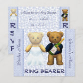 Porte-anneau - Oursons Mariage Invitation Bleu (Devant / Derrière)