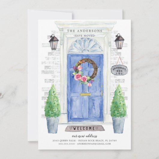 Porte avant bleue Faire-part de déplacement (Devant)