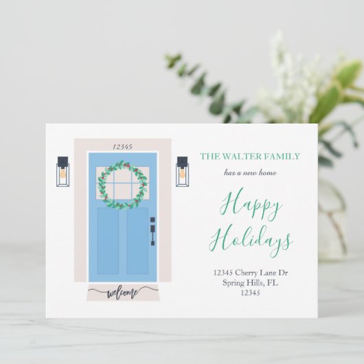 Porte avant Déplacement Faire-part bleu (Debout devant)