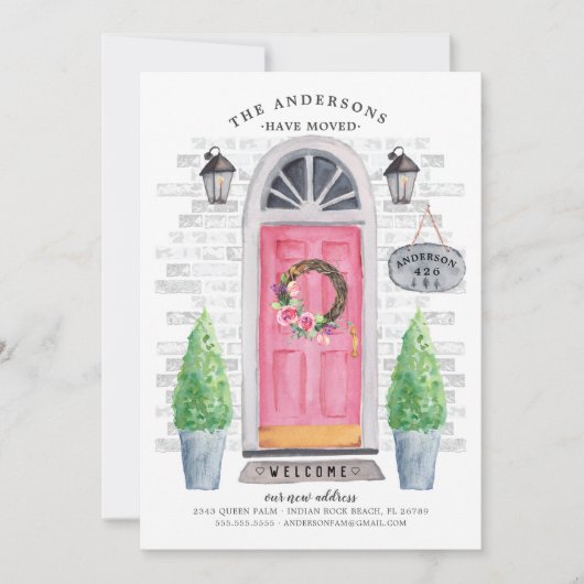 Porte avant rose Faire-part de déplacement (Devant)