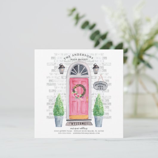 Porte avant rose Faire-part de déplacement (Debout devant)