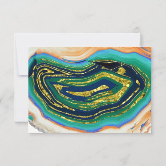 Porte bleu vert or feuille géode mariage RSVP (Dos)