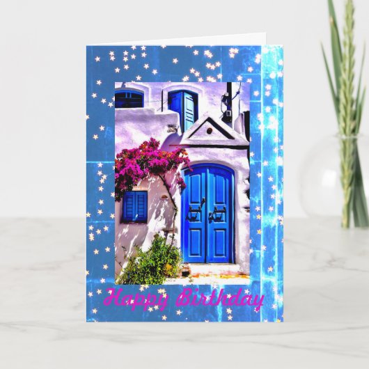 Porte bleue Anniversaire, Carte d'anniversaire pli (Devant)