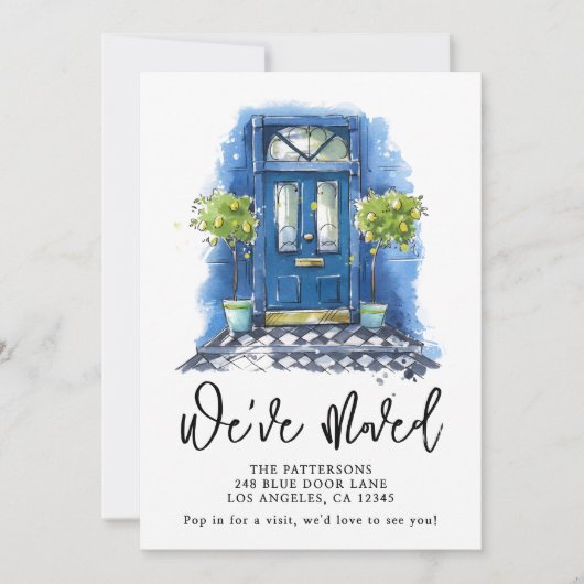 Porte bleue Aquarelle Faire-part de déplacement (Devant)