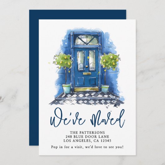 Porte bleue Aquarelle Faire-part de déplacement (Devant / Derrière)
