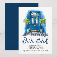 Porte bleue Aquarelle Faire-part de déplacement
