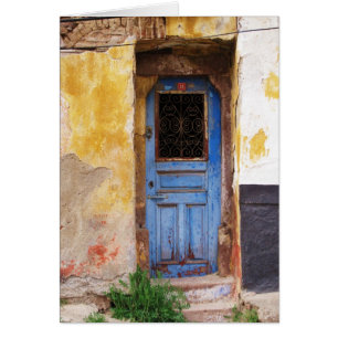 Porte bleue sur l'île grecque Mykonos