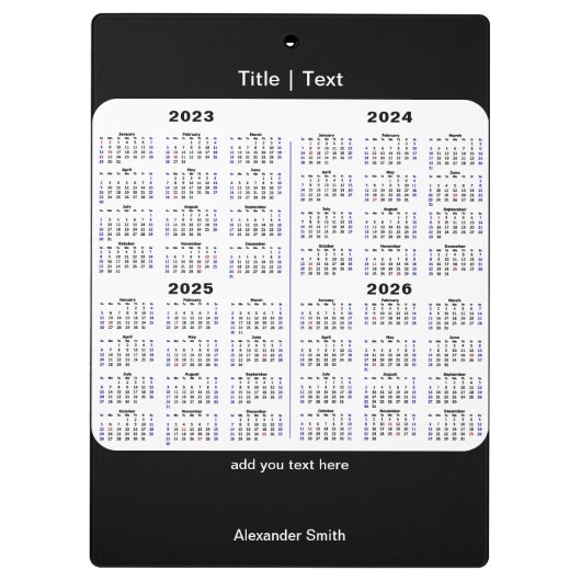 Porte-bloc 2023 - 2026 Calendrier avec jours fériés Moderne (Dos)