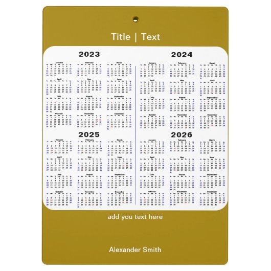 Porte-bloc 2023-2026 Calendrier Gold Parties scintillant Scri (Dos)