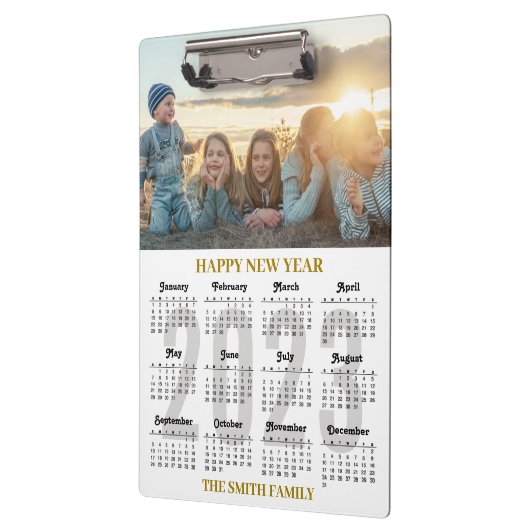 Porte-bloc 2023 Calendrier moderne Gold Script Family Photo (Gauche)