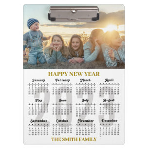 Porte-bloc 2023 Calendrier moderne Gold Script Family Photo