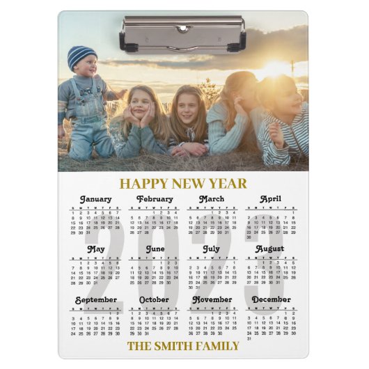 Porte-bloc 2023 Calendrier moderne Gold Script Family Photo (Devant)
