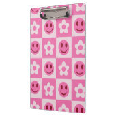 Porte-bloc à damiers fleurs et visages heureux rose (Gauche)