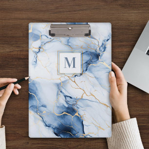 Porte-bloc à monogramme en marbre blanc bleu or