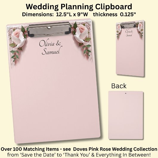 Porte-bloc Add Names, Pink Roses & Doves Wedding