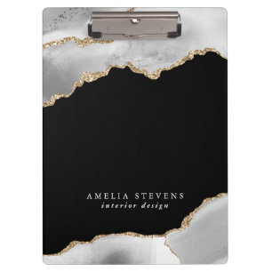 Porte-bloc Affaires Agate Noir, Gris & Or