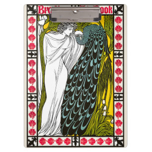 Porte-bloc Affiche Art nouveau femme et paon antique